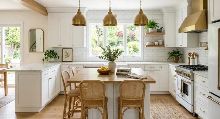 Better Homes and Gardens Style: White Kitchen Remodel with Brass Accents