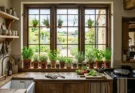 Farmhouse Kitchen Garden Window Design for Growing Fresh Indoor Herbs
