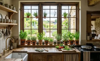 Farmhouse Kitchen Garden Window Design for Growing Fresh Indoor Herbs