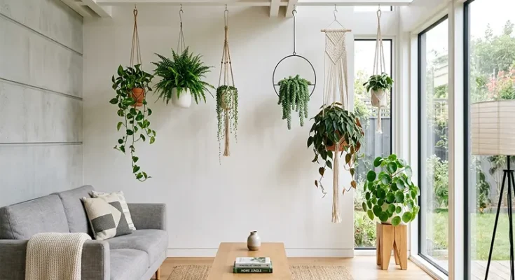 Hanging Indoor Plant Decor Ideas for Modern Minimalist Living Rooms