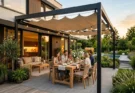 Modern Pergola Design Ideas with Retractable Canopies for Transitional Outdoor Dining