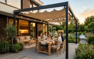 Modern Pergola Design Ideas with Retractable Canopies for Transitional Outdoor Dining